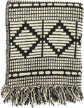 Bloomingville Soft Reclaimed Cotton Blend Throw with Diamond Pattern and Fringe, Black and Beige