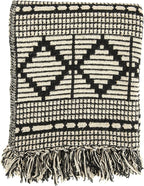 Bloomingville Soft Reclaimed Cotton Blend Throw with Diamond Pattern and Fringe, Black and Beige