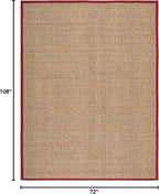 SAFAVIEH Area Rug 6x9 - Natural Fiber Collection - Natural & Red, Seagrass, Basketweave Pattern with Border (NF114D)