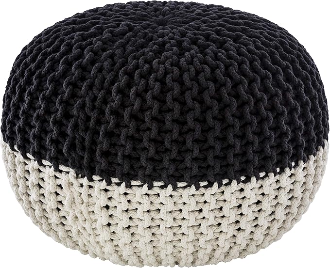 Livabliss Artistic Weavers McIntosh Cotton Knitted Round Pouf 14" H x 20" W x 20" D, Black