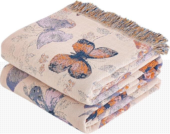 Boho Throw Blanket King, 100% Organic Cotton Breathable Ultra Soft 91" x 98" Bed Quilt Throw - All Season Floral Rustic Farmhouse Decor Luxury Reversible Blanket for Sofa Couch Chair and Gift