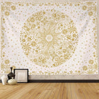 Neasow Bohemian Tapestry Wall Hanging, Yellow Floral Tapestry with Dotted Daisy Medallion Print Bedroom Boho Hippie Home Decor, 50x60 inches