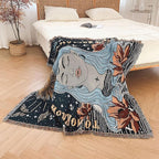 Snycler Boho Throw Blanket for Bed 50 * 60inch Woven Blanket Cotton Polyester Farmhouse Decor for Indoor Outdoor Sofa Bedroom Garden，All Season(Woman)