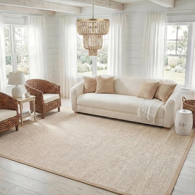 SAFAVIEH Area Rug 8x10 - Natural Fiber Collection - Large - Marble & Linen Color, Sisal, Woven Design with Border (NF143B)