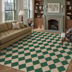 6x9 Checkered Easy Jute Area Rug for Living Room Large Checkerboard Washable Indoor Outdoor Carpet Farmhouse Patio Office Mat Geometric Non Slip Green Carpet for Backyard Dining Room