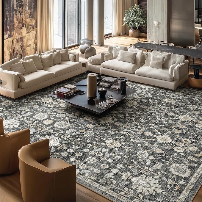 Washable Rugs for Living Room: 10x14 Area Rugs for Bedroom Ultral Soft Non-Slip Stain Resistant Vintage Boho Large Carpet for High-Traffic Dining Room - Farmhouse Decor