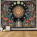 Accnicc Boho Sun and Moon Tapestry Hippie Mushroom Floral Wall Tapestry for Bedroom Aesthetic Vintage Plant Celestial Spiritual Large Tapestries Wall Hanging for Dorm Living Room Decor 80 x 60 Inch