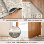 Washable Neutral Farmhouse Large Entryway Rug, 3x6 Area Rugs for Kitchen, Bedroom Beside Bed, Nursery Room, Boho Vintage Floral Non-Slip Throw Rug Low Pile Stain Resistant (3x6 Beige/Latte)