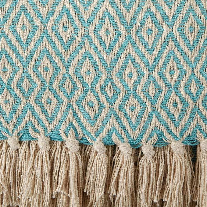 DII Rustic Farmhouse Double Diamond Woven Throw, 50x60, Aqua