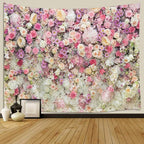 JAWO Floral Wall Tapestry for Girls, Colorful Pink Yellow Rose Flower Hanging Bedroom, Romantic Spring Aesthetic Beach Blanket College Dorm Home Decor (71" W X 60" H)