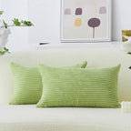 Home Brilliant Green Lumbar Pillow Covers 12x20 Set of 2 Oblong Striped Corduroy Rectangle Spring Pillow Covers Chair Couch for Spring St Patricks Day Decor, 12 x 20 inch, Apple Green