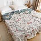 Scientific Sleep Magpie on Hawthorn Tree 100% Cotton Muslin Blanket Throw Cover for Bed Couch Sofa Cozy Soft Reversible Bedding Blanket Bedspread Coverlet Full Queen 80 in x 90 in