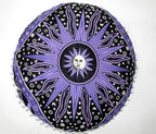 CRAFT KALA Large Round Bohemian Floor Pillow Pouf Cover Mandala Meditation Room Pillow Cover for Adults Boho Seating Poufs Cushion Cover for Kids Playroom 32" Round Purple Burning Sun