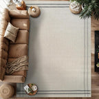 Easy Jute Rugs 8x10 Bordered Bone Color Living Room Indoor Outdoor Area Rug for Patio and Kitchen Rug High Traffic Washable Easy to Clean Solid Boho Woven Design Outside Carpet (8 x 10)