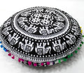 CRAFT KALA Large Round Bohemian Floor Pillow Pouf Cover Mandala Meditation Room Pillow Cover for Adults Boho Seating Poufs Cushion Cover for Kids Playroom 32" Round Black Elephant