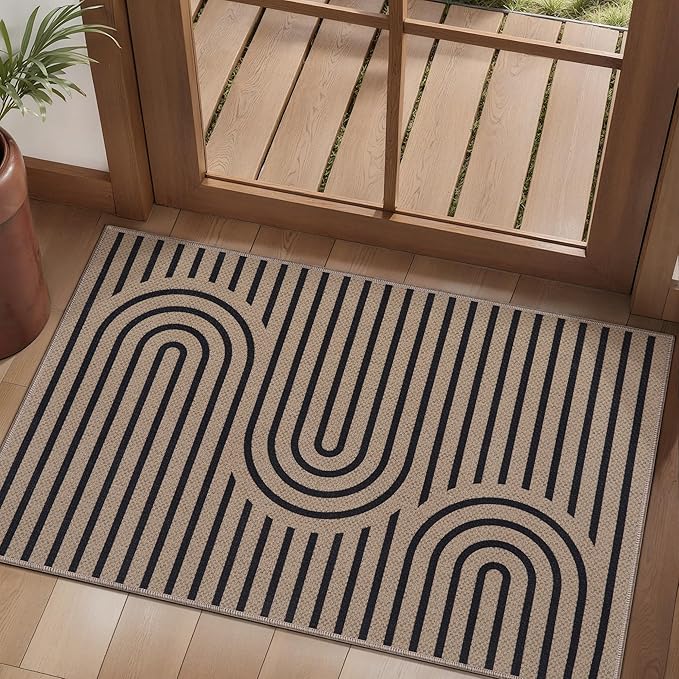 Tangsoo Easy Jute Rug 2x3 Outdoor Rug,Small Washable Non-Slip Rug for Entryway,Boho Geometric Ultra Thin Indoor Carpet Farmhouse Small Throw Mat for Kitchen Bedroom Front Door Entry