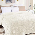 Superior Fleece Boho Jacquard Blanket, Decorative Blankets for Bedroom, Sofa, Fuzzy, Plush, Fluffy, Soft, Cute Room Decor, Beautiful Cover, Comfort Essentials, Arctic Collection, Full/Queen, Ivory