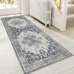 GENIMO 2x10 Runner Rugs for Hallway, Machine Washable Non Slip Vintage Rugs, Low Pile Lightweight Soft Print Rug for enrtyway, Corridor, Home Office, Kitchen, Center Blue