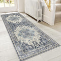 GENIMO 2'6"x10 Runner Rugs for Hallway, Machine Washable Non Slip Vintage Rugs, Low Pile Lightweight Soft Print Rug for enrtyway, Corridor, Home Office, Kitchen, Center Blue