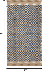 SAFAVIEH Natural Fiber Collection Accent Rug - 2'3" x 4', Tropical Blue & Natural, Handmade Boho Diamond Tassel Jute, Ideal for High Traffic Areas in Entryway, Living Room, Bedroom (NF266D)
