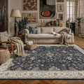 Black 6x9 Area Rug Washable Vintage Carpet Living Room Large Indoor Bedroom Non Slip Low Pile Thin Soft Stain Resistant Accent Throw Rug Dining Office Kitchen Table Rug for Under Table