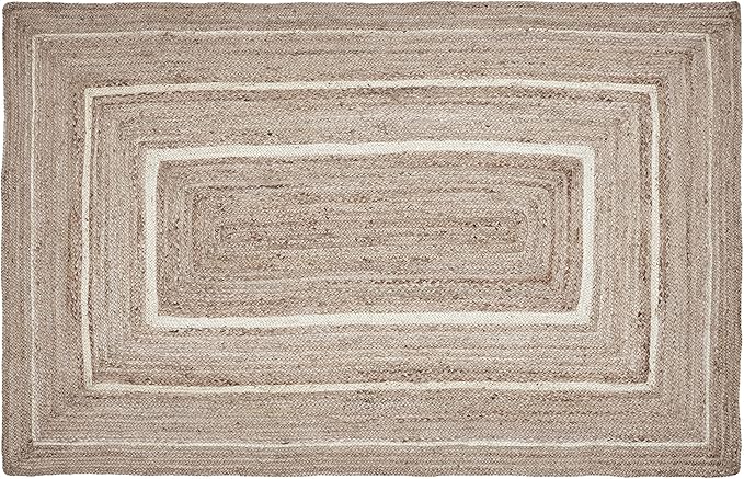VHC Brands Jute Rug Rectangle with Pad, Natural & Crème, 60x96