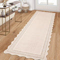 Garvee Scalloped Washable Runner Rug 2x6 Non Slip Kitchen Rugs Indoor Entryway Rug Modern Soft Bath Mat Low Pile Stain Resistant Carpet for Bedroom Hallway Laundry Living Room 2'x6' Beige