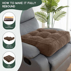 HIGOGOGO Tufted Corduroy Recliner Seat Cushion for Elderly, 20x20x6 Inch Extra Large Square Seat Cushion for Recliner Chair, Floor Pillow, Office Chair, Car, No Pressure on Thighs, Brown