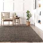 Nuloom Elfriede Handmade, Charcoal, 6' Square, Solid, Rustic, Jute, Soft and Textured, High Traffic, Stain Resistant, Easy Clean, Durable Area Rug for Bedroom, Living Room, Dining, Den, Foyer