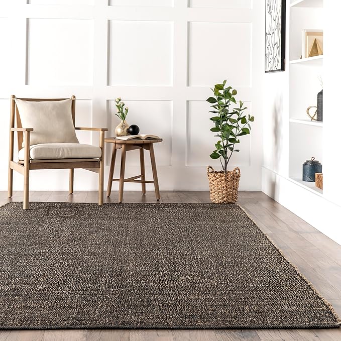 Nuloom Elfriede Handmade, Charcoal, 6' Square, Solid, Rustic, Jute, Soft and Textured, High Traffic, Stain Resistant, Easy Clean, Durable Area Rug for Bedroom, Living Room, Dining, Den, Foyer