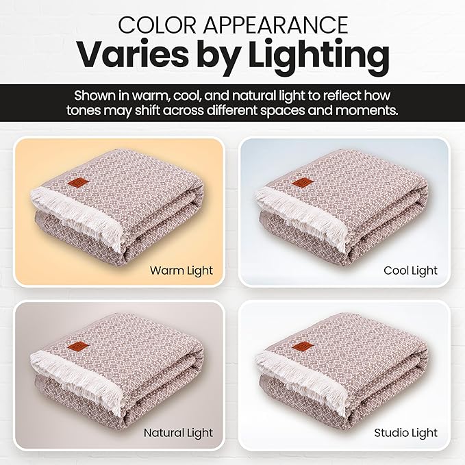 Gold Case Throw Blanket for Bed - 100% Recycled Turkish Cotton Blanket - Retro Lightweight Soft Throw Blankets for Bed & Living Room - Queen Size Cozy Blankets - 90x90 - Beige