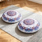 Meditation Cushion 32 Inch Round, Extra Thick Memory Foam Floor Pillow with Removable Washable Cover, Bohemian Mandala Yoga Cushion for Adults - Ideal Gift & Holiday Decor, Azure