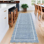 GarveeHome Scalloped Washable Runner Rug 2x6 Non Slip Kitchen Rugs Modern Blue Indoor Entryway Rug Farmhouse Soft Bath Mat Stain Resistant Carpet for Bedroom Hallway Laundry 2 ft x6 ft Blue