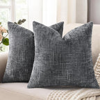 decorUhome Dark Grey Chenille Euro Sham Throw Pillow Covers 26x26 Set of 2 Textured Soft Cozy Slubby Couch Pillow Covers Modern Farmhouse Boho Decorative Pillow Cases for Bed Sofa Living Room