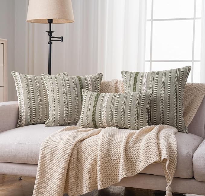 Boho Throw Pillow Covers 20x20 Inch Set of 2, Farmhouse Decorative Couch Pillow Cases, Green Accent Pillows of Bed, Sofa Bedroom Living Room Home Decor Cushion Cover