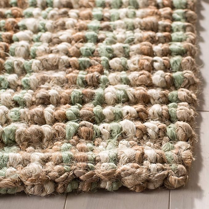 SAFAVIEH Area Rug 8' Square - Natural Fiber Collection - Sage & Natural Brown, Handmade Jute, Farmhouse Style, Chunky Textured Thick Pile (NF447S)