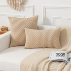 Kevin Textile 14x20 Inch Pillow Cover 1 Pack Boho Decorative Soft Striped Corduroy Lumbar Farmhouse Solid Color Accent Rectangle Cushion Case for Living Room Couch Sofa Bed, Beige
