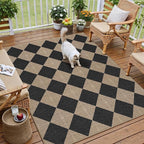 3x5 Checkered Easy Jute Outdoor Patio Rug Washable Area Rugs for Living Room Entryway Textured Diamond Indoor Outdoor Mat Farmhouse Neutral Non Slip Black Door Carpet for Backyard Bedroom