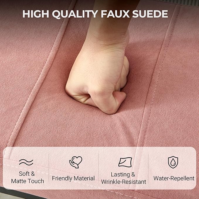 Adjustable Ottoman Pouf, 4 Height Position & 60 Degree Tilt Angle Faux Suede Ottomans Foot Stools Rest Footrest Stool Pouffe FootStool for Under Desk for Living Room Home Office(Pink Faux Suede)