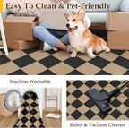 9x12 Checkered Easy Jute Area Rug for Living Room Large Checkerboard Washable Indoor Outdoor Carpet Farmhouse Patio Office Mat Geometric Non Slip Black Carpet for Backyard Dining Room