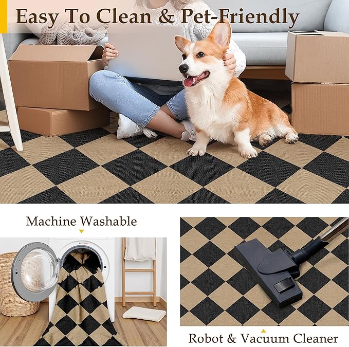 2x8 Checkered Easy Jute Runner Rug Non Slip Hallway Kitchen Washable Outdoor Rug for Entryway Indoor Checkerboard Black Indoor Outdoor Long Carpet for Bedside Entry Front Door Porch