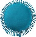 Indigo Ink - Decorative Throw Pillows for Couch or Bed, Boho Home Décor Round Cotton 20" x 20" Pillow with Tassels (Tufted Medallion Collection, Teal Blue)