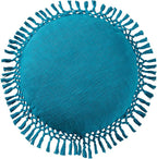 Indigo Ink - Decorative Throw Pillows for Couch or Bed, Boho Home Décor Round Cotton 20" x 20" Pillow with Tassels (Tufted Medallion Collection, Teal Blue)