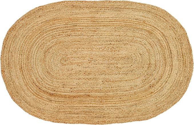 Hand Woven Jute Area Rug - 5' x 7' Feet - Rustic Beige Reversible Oval Rugs for Bedroom, Kitchen, Living Room - Vintage Natural Braided Entry Floor Décor Boho Oval Area Rugs 5x7 Feet