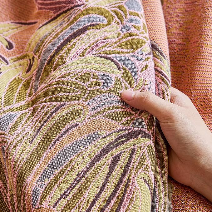 Boho Throw Blanket 80" x 90", 100% Organic Cotton Breathable Skin-Friendly Ultra Soft Bed Quilt Throw - Floral Rustic Decor Luxury Reversible Blanket for Sofa Couch Chair and Gift,