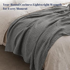 PHF 100% Cotton Muslin Blanket King Size 108"x90", 4-Layer Lightweight Gauze Throw, Breathable Cloud-Soft Minimalist Blanket for Bed, Couch, Camping & Baby, Greyish Black, Ideal Gift