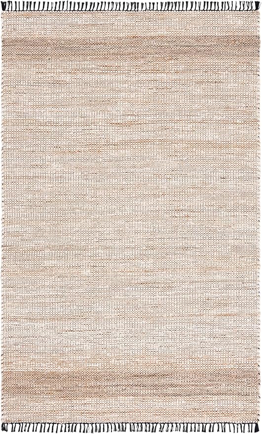 SAFAVIEH Cape Cod Collection Area Rug - 6' x 9', Ivory & Beige, Handmade Denim & Jute, Ideal for The Living Room, Dining, Bedroom (CAP153A)