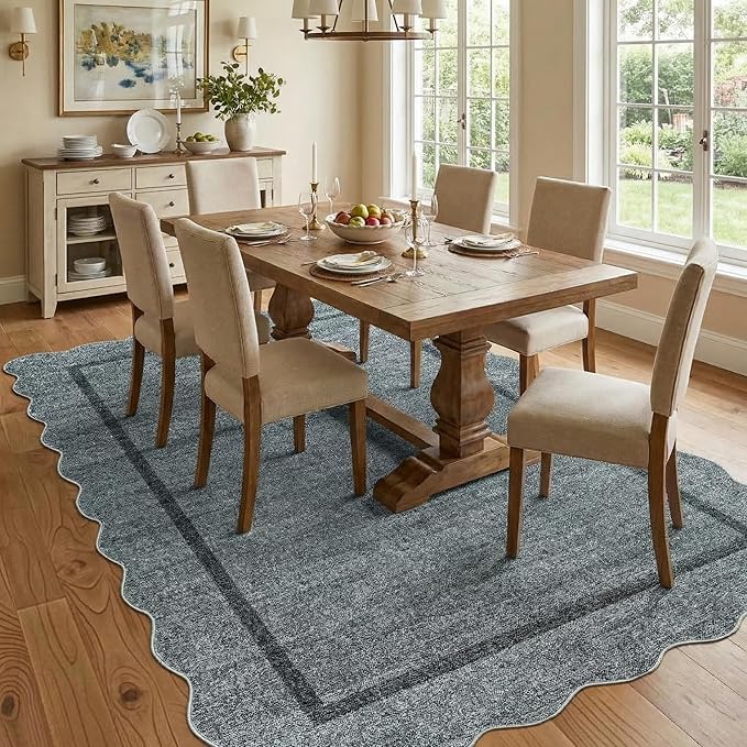 GarveeHome Scalloped Washable Area Rug 8 x 10 Rug for Living Room Modern Grey Rug Non Slip Throw Rugs Distressed Large Bedroom Area Rug Stain Resistant Carpet for Dining Room Nursery 8 ft x10 ft Grey