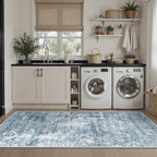 Runner Rug 2'x6' Abstract Washable Non-Slip Runner Rugs for Kitchen Bathroom Laundry Room Blue Vintage Floor Carpet Runners for Hallway Entryway