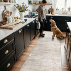 Hallway 2x8 Washable Runner Rug: Abstract Stain Resistant Entryway Kitchen Area Rugs Farmhouse Soft Bathroom Bedroom Print Floor Mat Thin Non-Slip Indoor Carpet for Living Room Laudry(2x8,Beige/Cream)